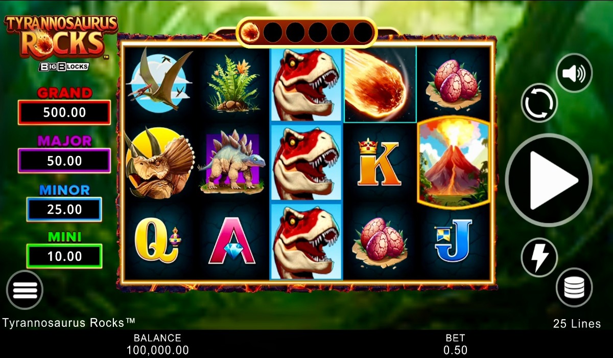 Tyrannosaurus Rocks Bio Blocks slot base game