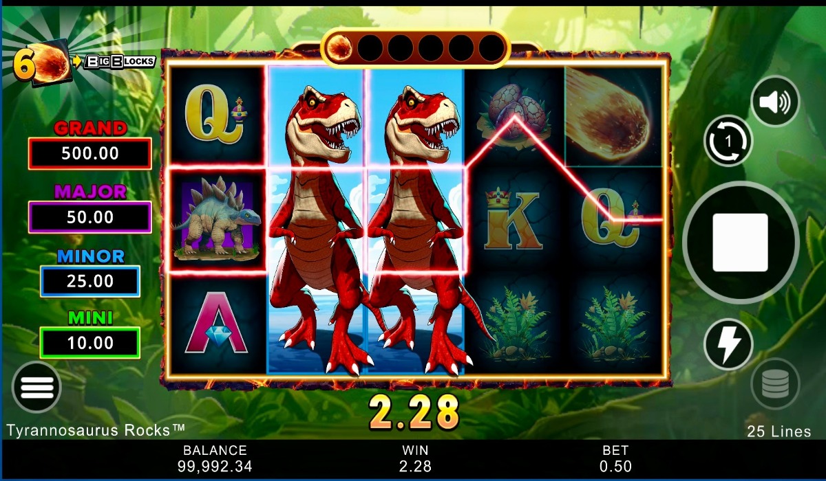 Tyrannosaurus Rocks Bio Blocks slot features