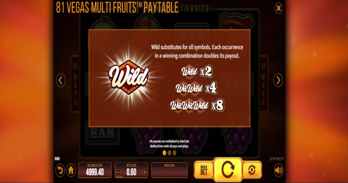 81 Vegas Multifruits slot features