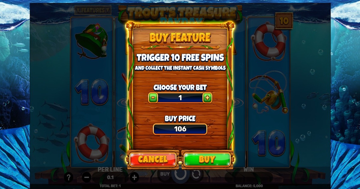 Trout's Treasure - Payday Slot buy feature
