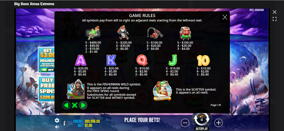 Big Bass Xmas Xtreme Slot symbols and payouts