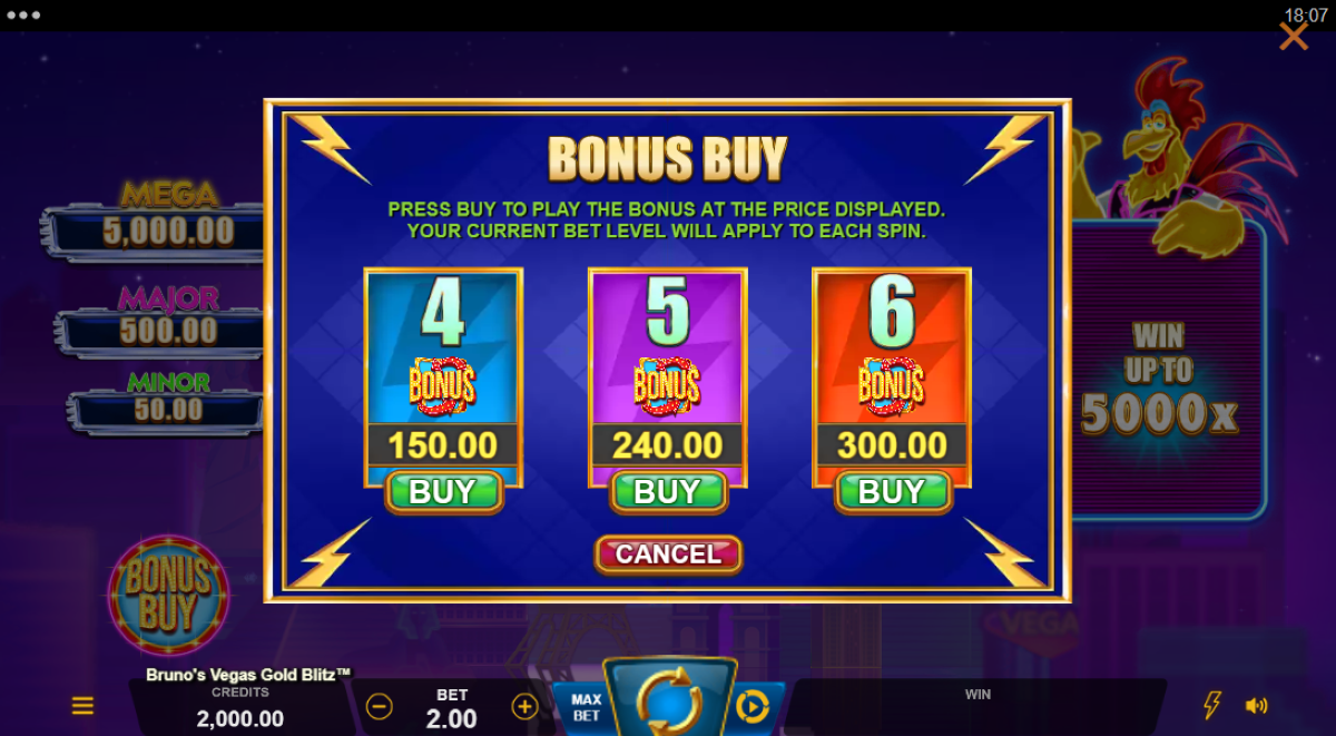 Bruno's Vegas Gold Blitz slot bonus buy feature