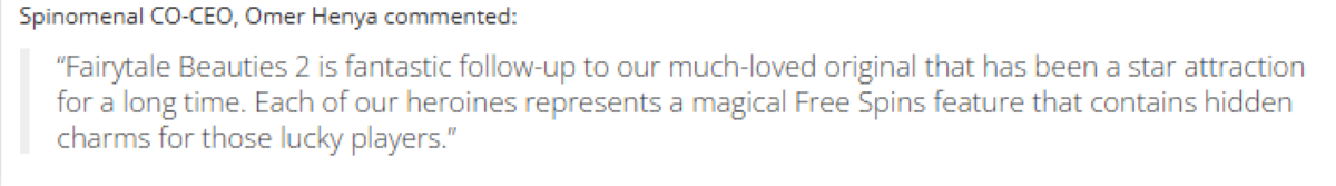 Fairytale Beauties 2 slot Co-CEO comments