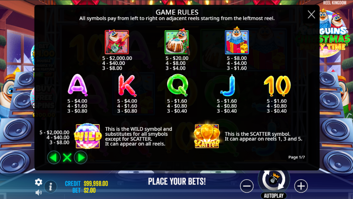 Penguins Christmas Party Time slot symbols and payouts