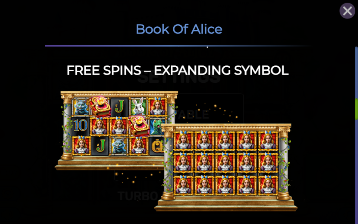 Book Of Alice slot expanding symbol feature