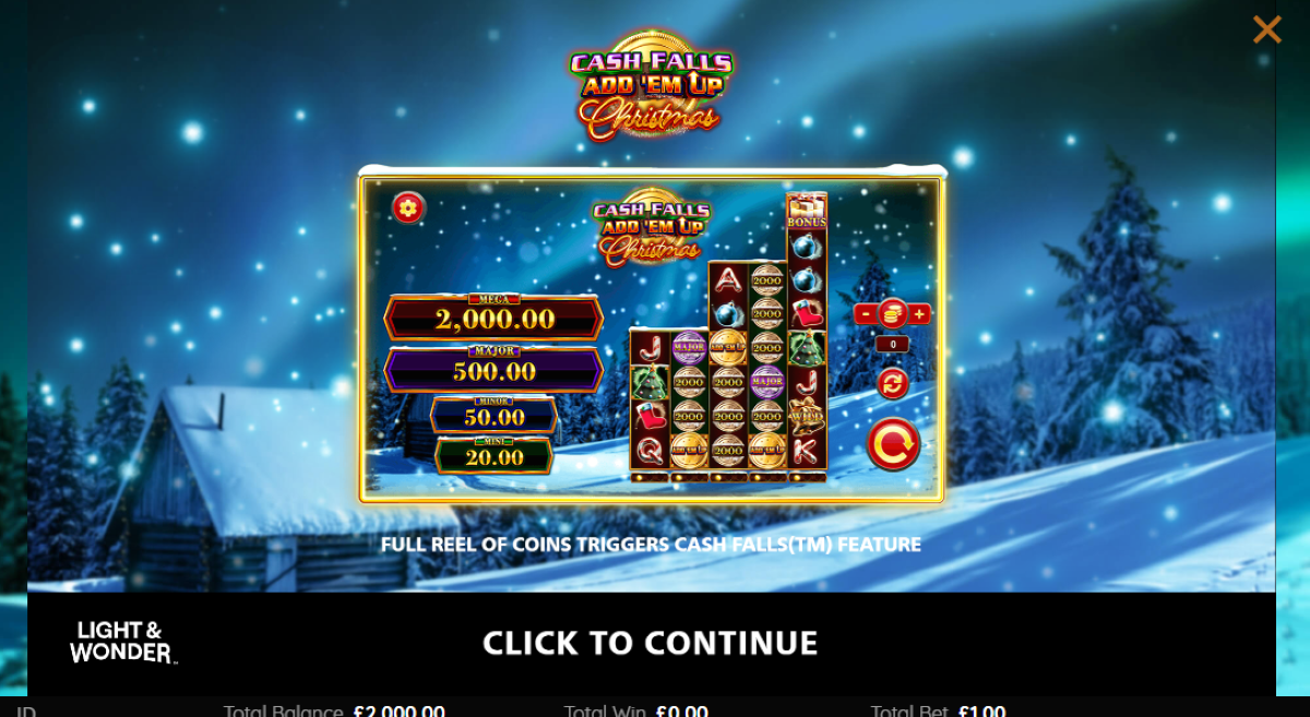 Cash Falls Add Em Up Christmas cash falls feature
