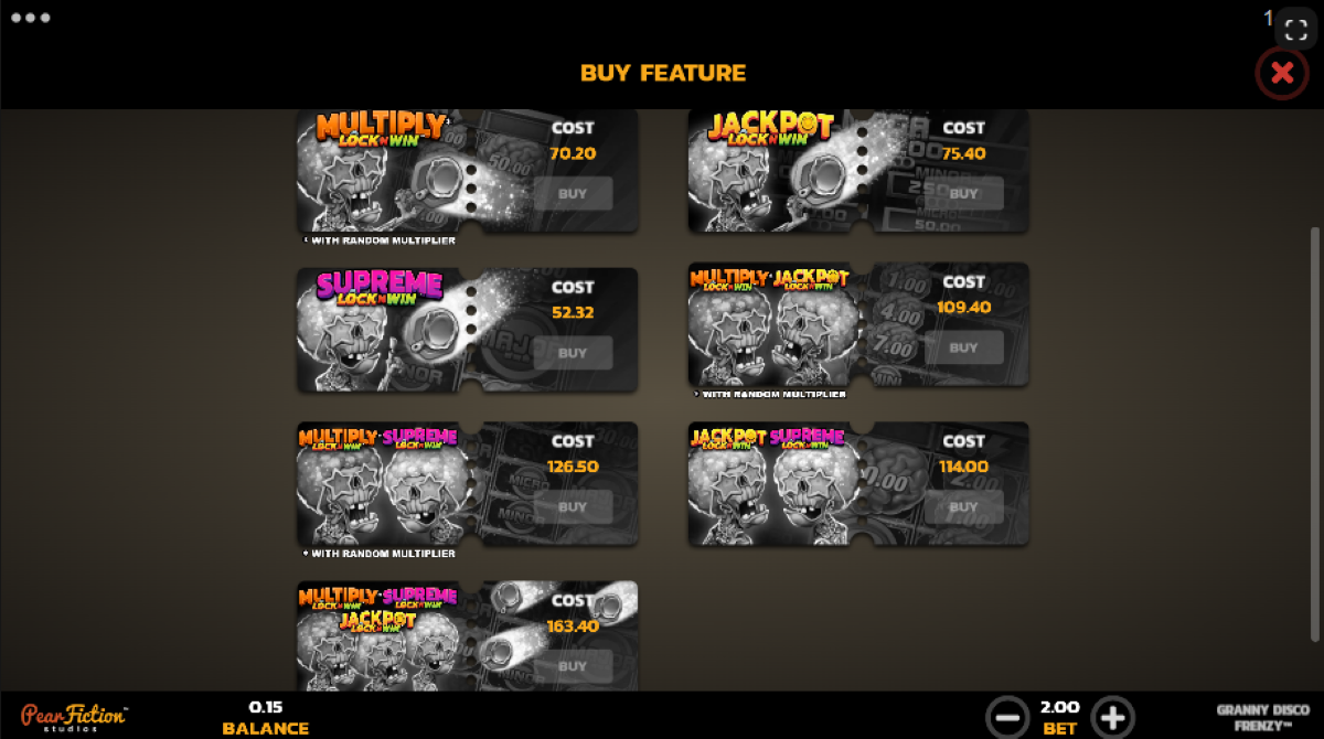 Granny Disco Frenzy slot bonus buy feature