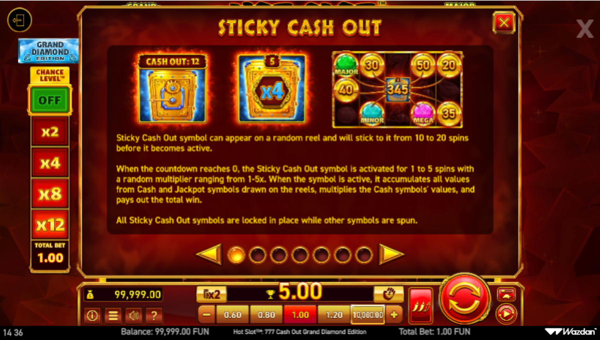 Hot Slot 777 Cash Out Grand Diamond Edition slot sticky cash out feature