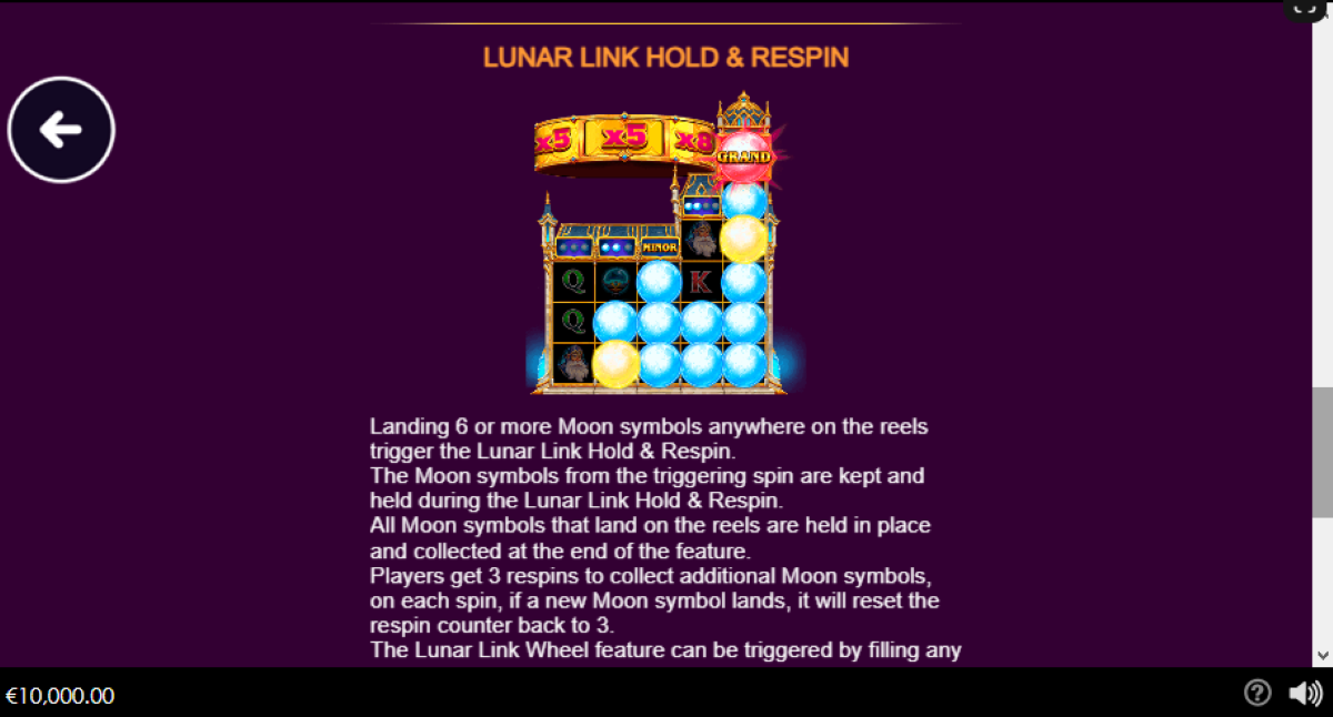Lunar Link The Legend of King Arthur slot luna link hold and respin feature