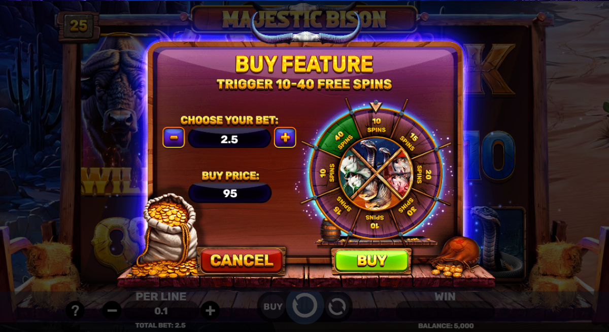 Majestic Bison slot buy free spins feature