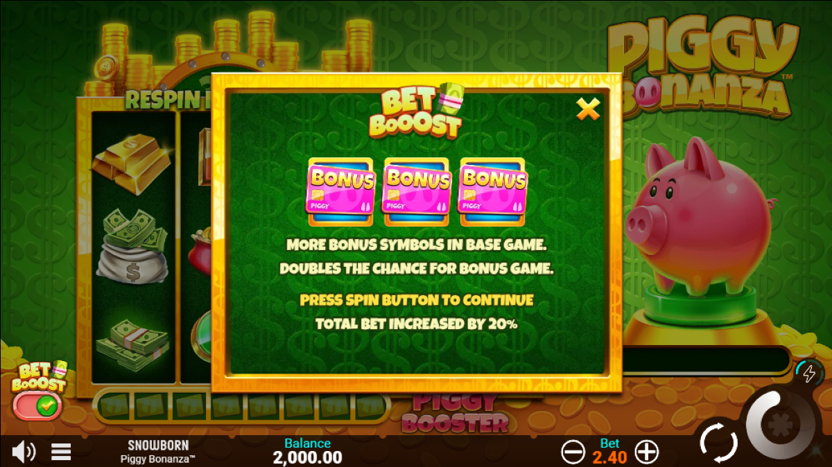 Piggy Bonanza Snowborn Games Slot bet boost feature