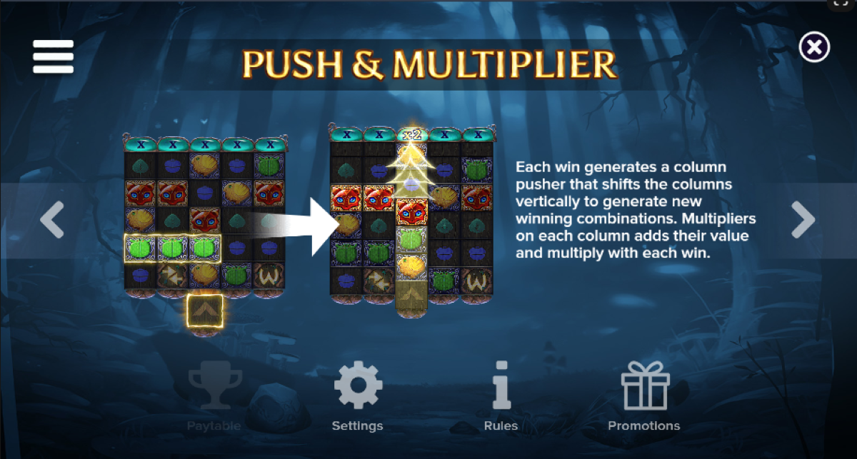 Shadow Shifter slot push and multiplier feature