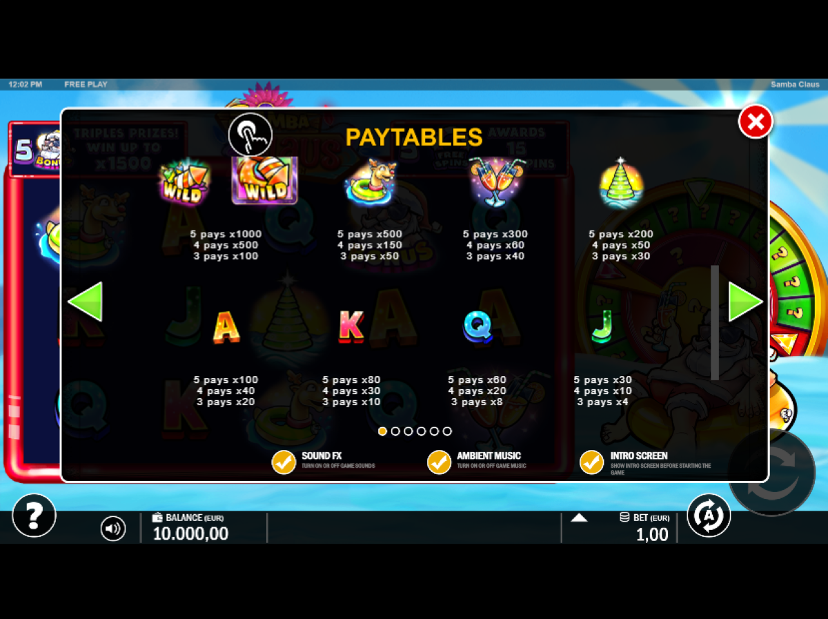 Samba Claus slot symbols and payouts